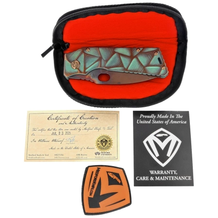 Medford TFF-1 Knife Green Brsh/Bronze ''Stained Glass'', Bronze HW, Brsh/Bronze Clip, Vulcan S45VN by Greg Medford (MK0144VQ-35A4-T1C1-Q4)