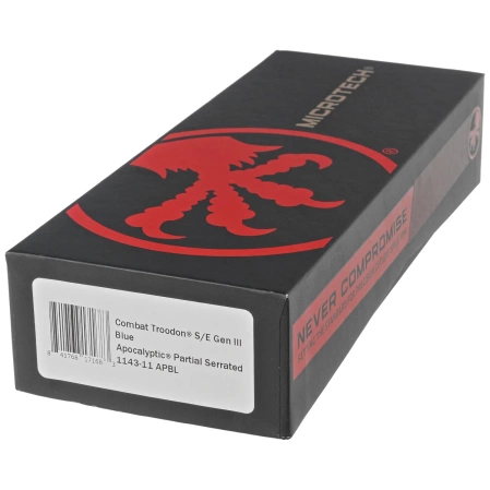 Microtech Combat Troodon Gen III S/E OTF Knife Blue Aluminum, Apocalyptic P/S M390MK by Tony Marfione (1143-11APBL)