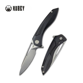 Kubey Velocé Knife Black Titanium, Sandblasted CPM S90V by Sherif Manganas (KB171G)