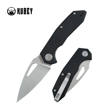 Kubey Coeus Knife Black G10, Stonewashed 14C28N (KU122U)