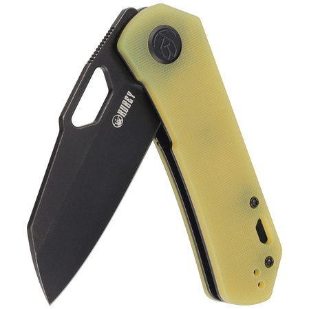 Kubey Knife Duroc Translucent Yellow G10, Black Stonewashed AUS-10 by Colin Maisonpierre (KU332H)