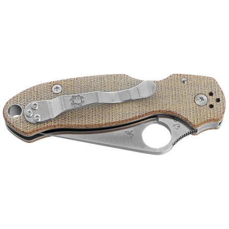 Spyderco Para 3 Knife Brown Canvas Micarta, Satin Cru-Wear by Sal and Eric Glesser (C223MPCW)