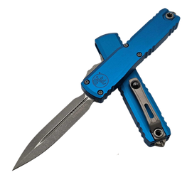 Microtech Ultratech Gen IV D/E OTF Knife Blue Aluminum, Apocalyptic M390MK by Tony Marfione (11224-10APBL)