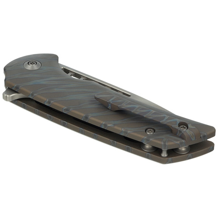 Nóż składany WE Knife Mini Malice Tiger Stripe Pattern Flamed Titanium, Silver Bead Blasted CPM 20CV by Ferrum Forge Knife Works (WE054BL-6)