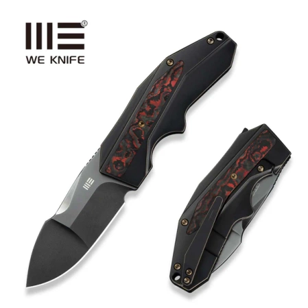 Nóż składany WeKnife Coral SLT Black Titanium/Lava Flow Fat Carbon, Polished Gray CPM 20CV by Gustavo T. Cecchini (WE24044-3)