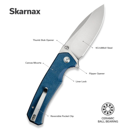 Nóż składany Sencut Skarnax Blue Canvas Micarta, Satin 9Cr18MoV (S24025-3)