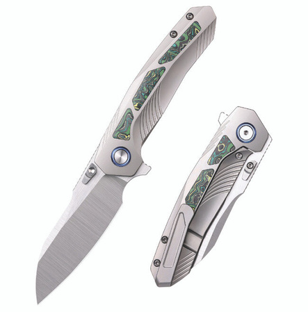 Nóż składany Remette Kestrel Gray Titanium/Green Carbon Fiber, Satin CPMS35VN (RTPO-A)