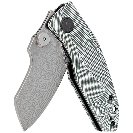 Kubey Knife Monsterdog White/Green G10, Damascus by Dmitry Osarenko (KU337E)