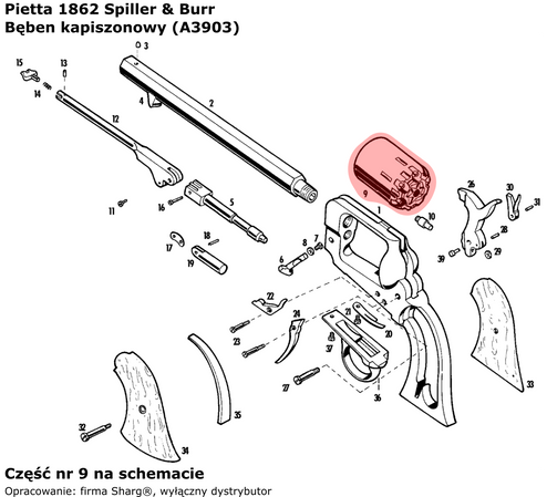 Bęben kapiszonowy Pietta 1862 Spiller & Burr .36 (A3903)