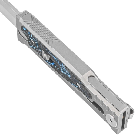 Nóż grawitacyjny Reate EXO-M Gravity Drop Point Bead Blasted Titanium/Damascus Blue-Black G10, Satin Elmax