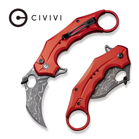 Civivi Incisor II Knife Red Aluminum, Stonewashed Damascus (C16016B-DS1)