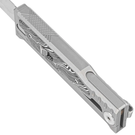 Nóż grawitacyjny Reate EXO-M OTF Gravity D/E Bead Blasted Titanium/Damascus Black-White G10, Satin Elmax