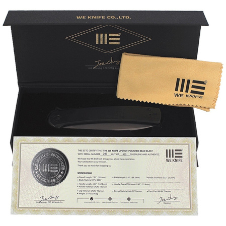 WE Knife Upshot LE No 246/410 Black Ti, Polished Bead Blasted CPM 20CV (2102A)