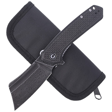 CIVIVI Knife Mini Bullmastiff Twill Carbon Fiber / Black G10, Black Damascus (C2004DS-1)