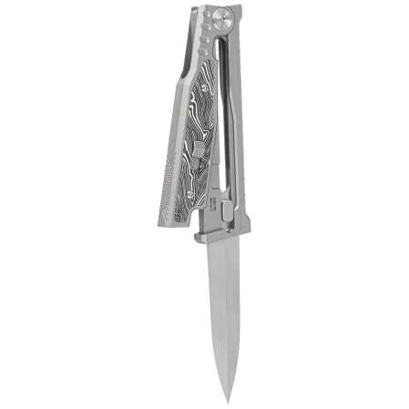 Nóż grawitacyjny Reate EXO-M OTF Gravity D/E Bead Blasted Titanium/Damascus Black-White G10, Satin Elmax