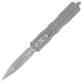 Microtech Dirac Delta D/E OTF Knife Natural Clear Aluminum, Apocalyptic M390 by Tony Marfione (227-10APNC)