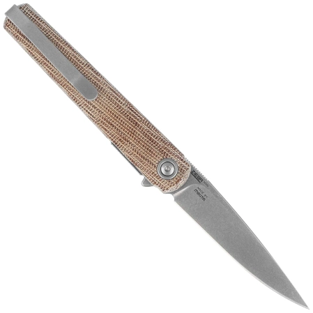 MKM Flame Light Drop Point Knife Natural Canvas Micarta, Stonewashed M390 by Michael Zieba (MK FL01L-NC)