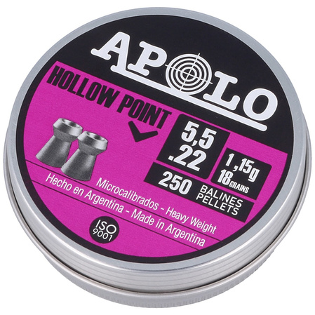 Apolo Hollow Point AirGun Pellets .22/5.52mm, 250 psc 1.15g/18.0gr (19701-2)