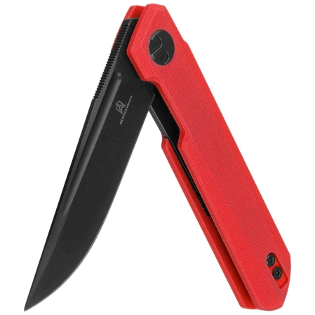 Bestechman Mini Dundee Special Red G10 Knife, Black PVD D2 by Ostap Hel (BMK03N)