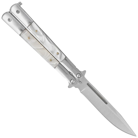 Third Decor Habitat Balisong Pearl/Stainless Steel, Satin 420 Butterfly Knife (K2097)
