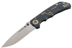 Spartan Blades Harsey Folder ''Plague Doctor'' Black/Gold Titanium, Satin MagnaCut by William W. Harsey (SF5DOCTOR BK)