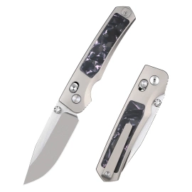 Nóż składany Remette RT-Aurora Gray Titanium/Carbon Fiber, Manual Fine Grinding Satin/Pearlescent M390 (AURA-P)