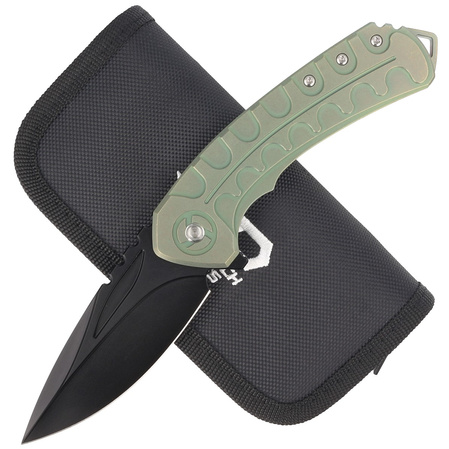 Bestech Buwaya Retro Green Titanium, Black Stonewashed M390 by Kombou Knife (BT2203D)