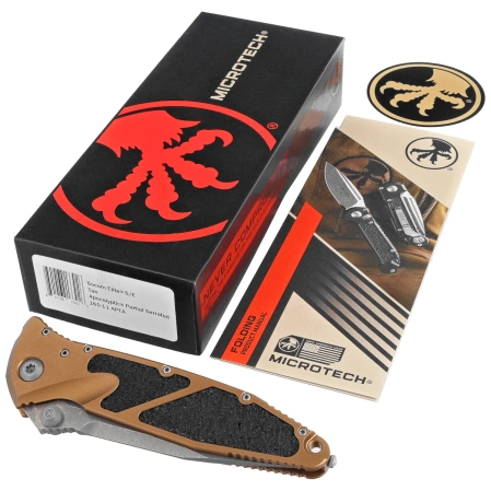 Microtech Socom Elite S/E-M Knife Tan Aluminum, Apocalyptic P/S M390 by Tony Marfione (160-11APTA)