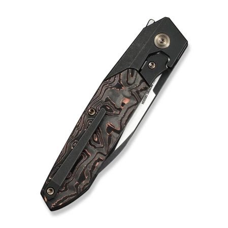 WeKnife Brr15 Black Titanium/Copper Foil Carbon Fiber, Black Stonewashed/Satin M390 by Rafal Brzeski (WE24007-1)