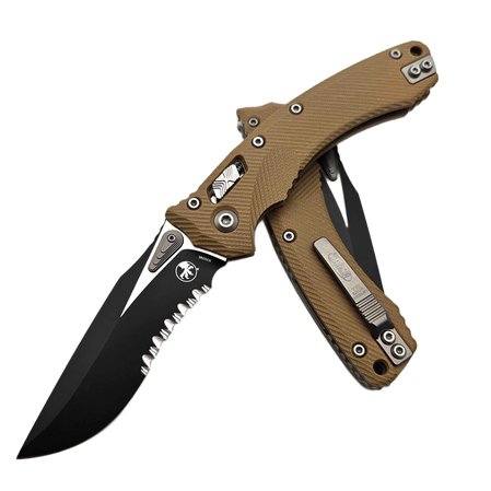 Microtech Amphibian Ram-Lok S/E Knife Fluted Tan G10, Black P/S M390MK by Tony Marfione (137RL-2FLGTTA)
