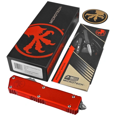 Microtech Scarab II Gen III Executive D/E OTF Knife Red Aluminum, Stonewashed M390MK by Tony Marfione (1175-10RD)
