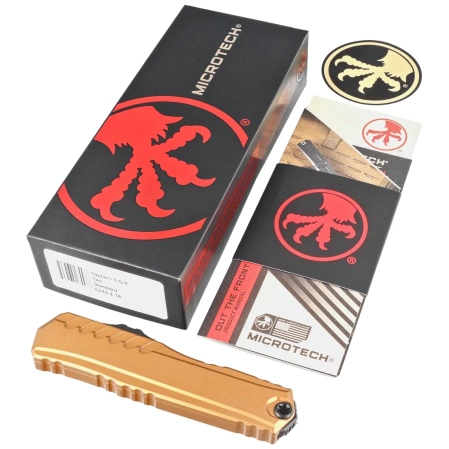 Microtech Cypher II S/E OTF Knife Tan Aluminum, Black M390MK by Deryk Munroe and Tony Marfione (1241-1TA)