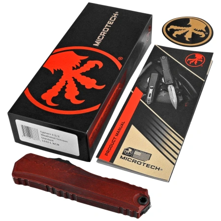 Nóż automatyczny OTF Microtech Cypher II D/E Weathered Crimson Aluminum, Weathered Crimson M390MK by Deryk Munroe i Tony Marfione (1242-1WCM)