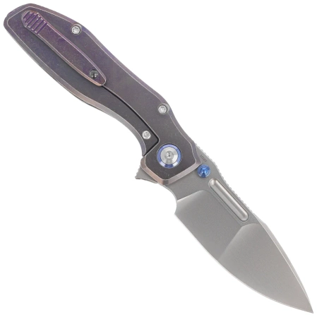 Remette TwoFace Knife Blue Stonewashed Titanium, Fine Grinding Pearlescent M390 (DSTF-B)