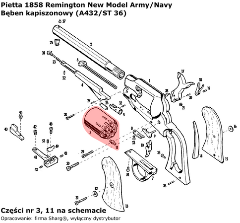 Bęben kapiszonowy Pietta 1858 Remington New Army / Navy .36 (A432/ST36)