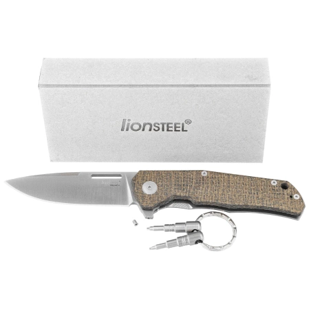 LionSteel Q4ttro Knife Green Burlap Micarta/Titanium, Satin MagnaCut by Molletta (Q4 BGR)