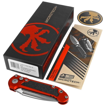 Microtech LUDT Gen III S/E Automatic Knife Red Aluminum, Apocalyptic M390MK by Tony Marfione (1135-10APRD)