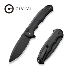 Civivi Knife Button Lock Praxis Black Aluminum, Black Stonewashed Nitro-V (C18026E-1)