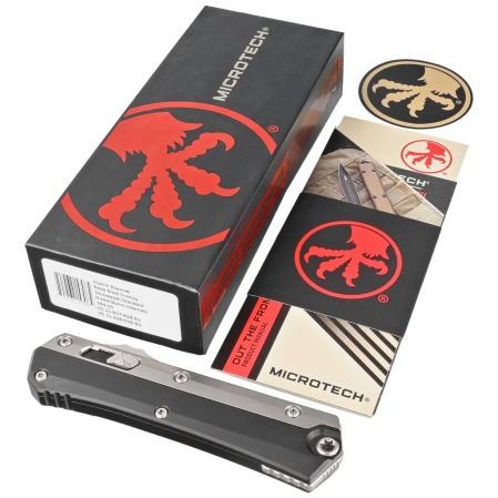 Nóż automatyczny OTF Microtech Glykon D/E Bayonet Black Aluminium / Bead Blast Titanium, Stonewashed M390 by Tony and Sean Marfione (184-10)