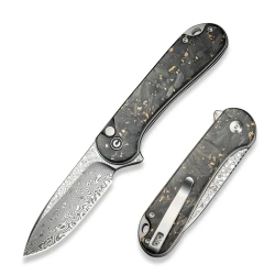 Nóż składany Civivi Button Lock Elementum II Shredded Carbon Fiber/Golden Shred, Damascus (C18062P-10)