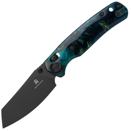 Bestechman Cicada's Wing Knife Clear Blue Resin, Black PVD 10Cr15MoV (BMK06R)
