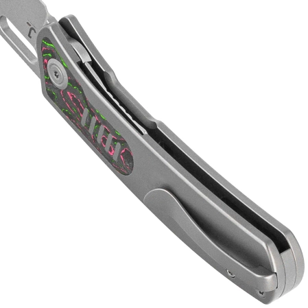 Kubey KB Knives Common Thread Gray Titanium/Watermelon Sugar Camocarbon, Stonewashed M390 by Justin Lundquist (KB377B)