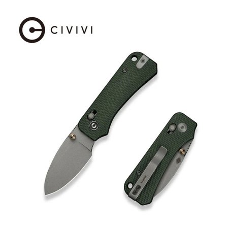 Civivi Baby Banter 2 Knife Green Canvas Micarta, Gray Stonewashed Nitro-V by Ben Petersen (C23074-3)