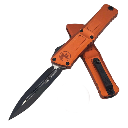 Microtech Combat Troodon Gen III D/E OTF Knife Orange Aluminum, Black M390MK by Tony Marfione (1142-1OR)
