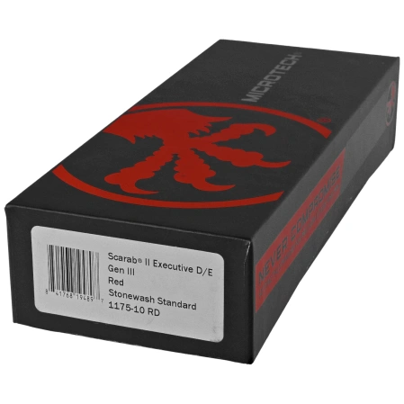 Microtech Scarab II Gen III Executive D/E OTF Knife Red Aluminum, Stonewashed M390MK by Tony Marfione (1175-10RD)