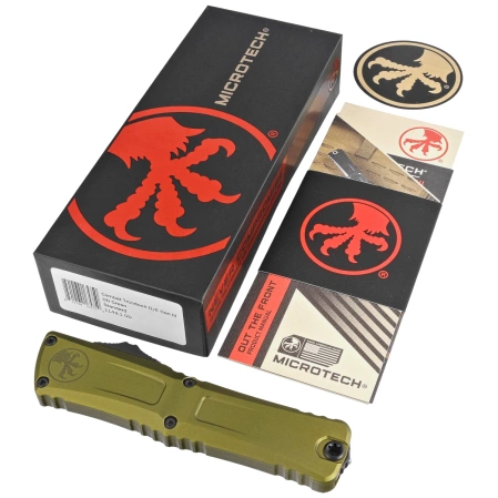 Microtech Combat Troodon Gen III D/E OTF Knife OD Green Aluminum, Black M390MK by Tony Marfione (1142-1OD)