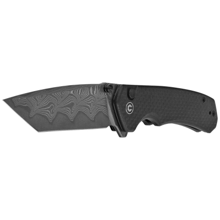 Civivi Brazen Button Lock Knife Twill Carbon Fiber Overlay on Black G10, Damascus (C19059C-DS1)