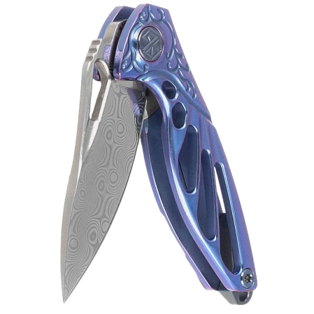 RikeKnife Mini Hummingbird Blue Titanium, Rose Damascus by Richard Wu (RK-MINI-BL)
