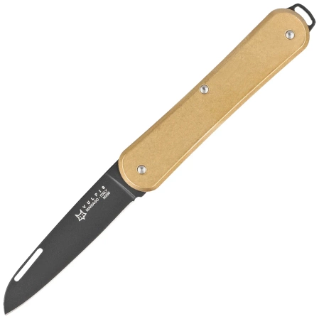 Fox Vulpis Brass, Black Top Shield M390 Pocket Knife (FX-VP130 OTB)