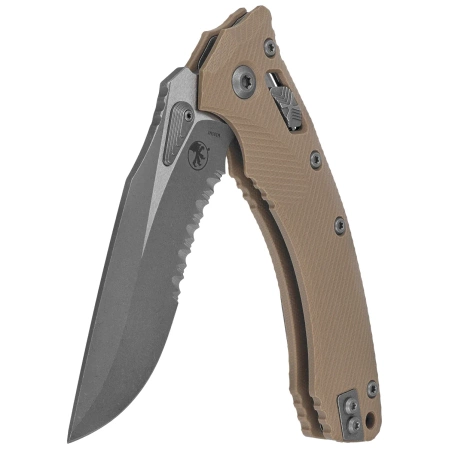 Microtech Amphibian Ram-Lok S/E Knife Fluted Tan G-10, Apocalyptic P/S M390MK by Tony Marfione (137RL-11APFLGTTA)